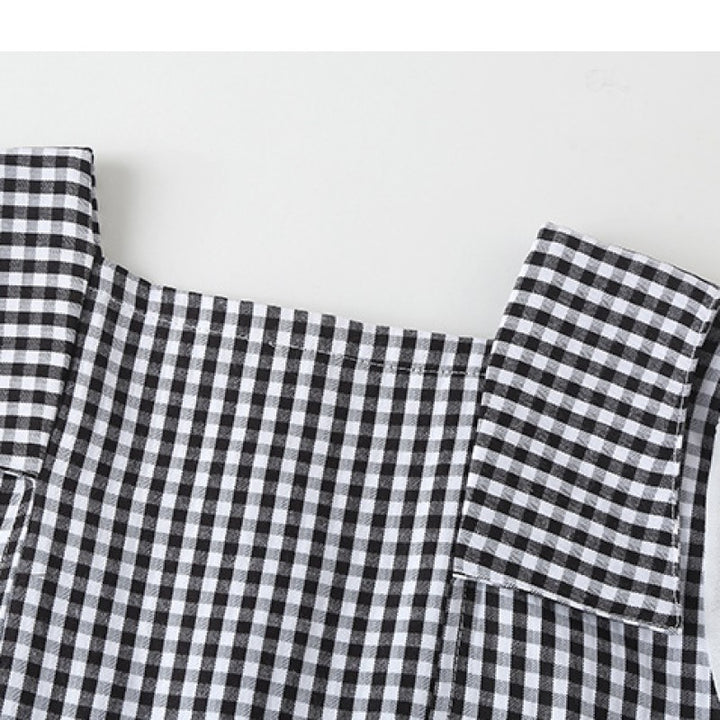 Girls Checked Square Neck Puff Sleeves Flared Hem Fit & Flare Dress