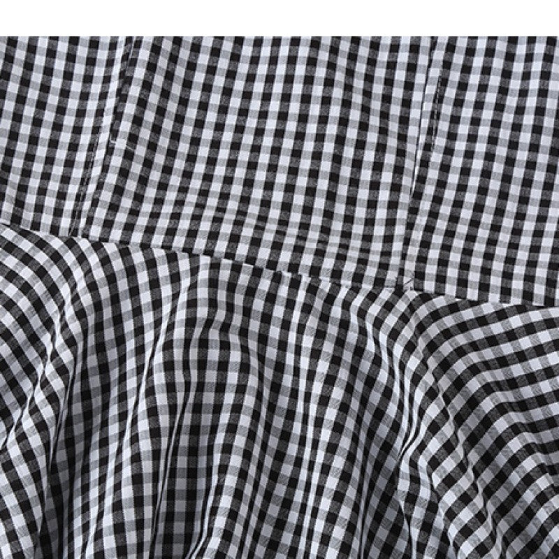Girls Checked Square Neck Puff Sleeves Flared Hem Fit & Flare Dress
