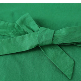 Girls Green Round Neck Striped Cotton A-Line Dress