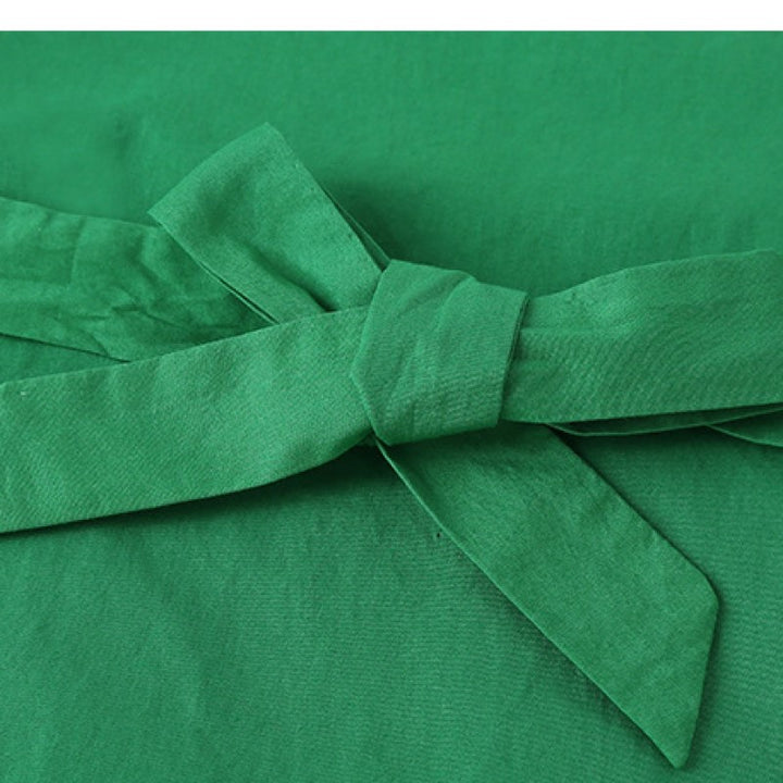 Girls Green Round Neck Striped Cotton A-Line Dress