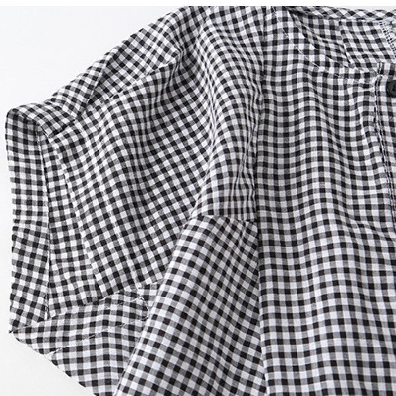 Girls Black Checked Extended Sleeves Cotton A-Line Dress