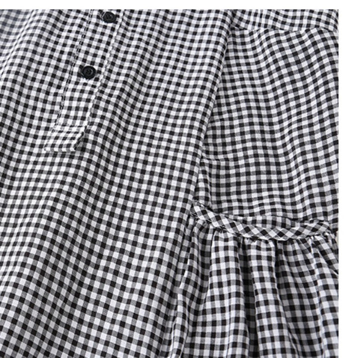 Girls Black Checked Extended Sleeves Cotton A-Line Dress
