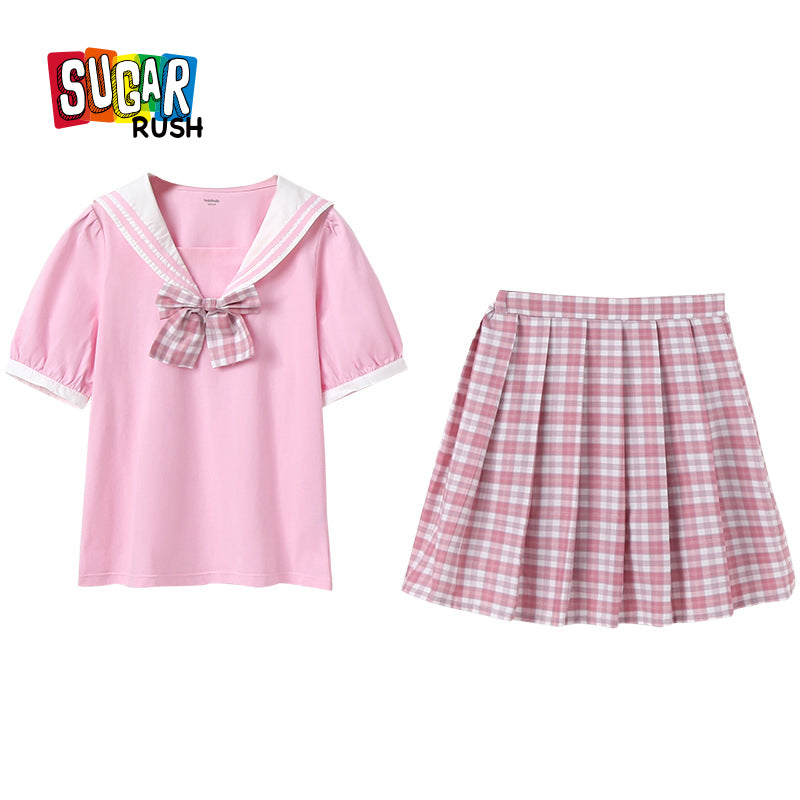 Girls Pink Pure Cotton Top with Skirt