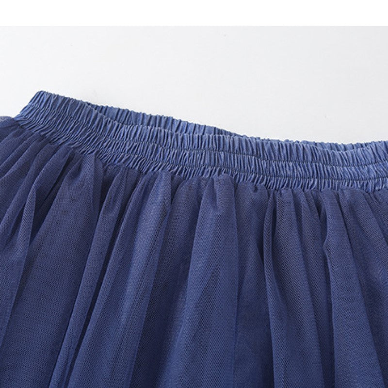 Girls Blue Smocked Shoulder Strapped Pure Cotton Top with Skirt