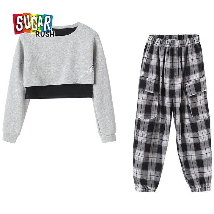 Girls Grey Round Neck Top With Pyjamas