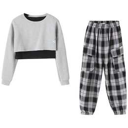 Girls Grey Round Neck Top With Pyjamas