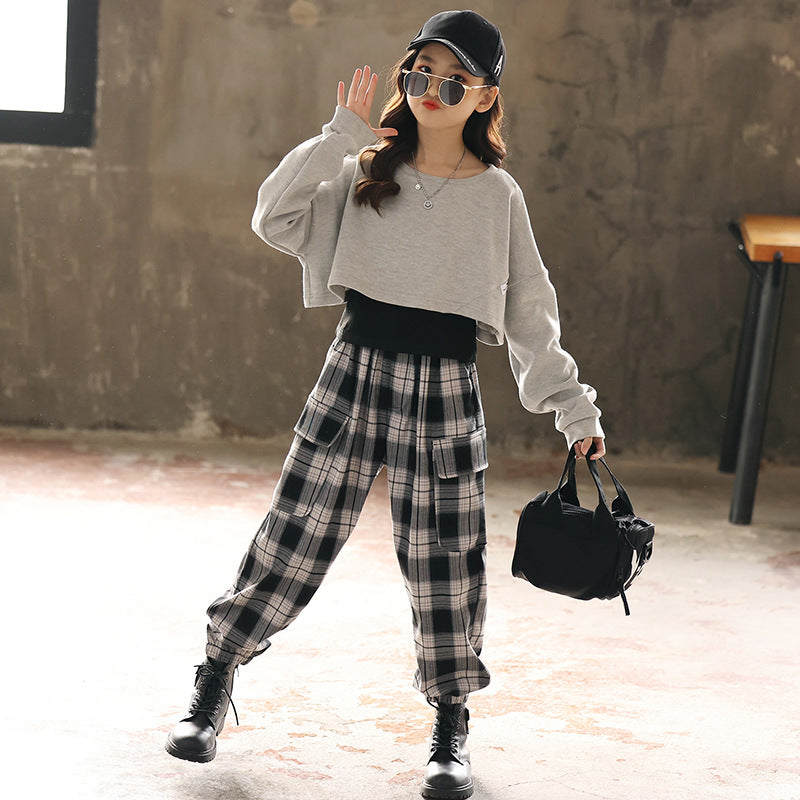 Girls Grey Round Neck Top With Pyjamas