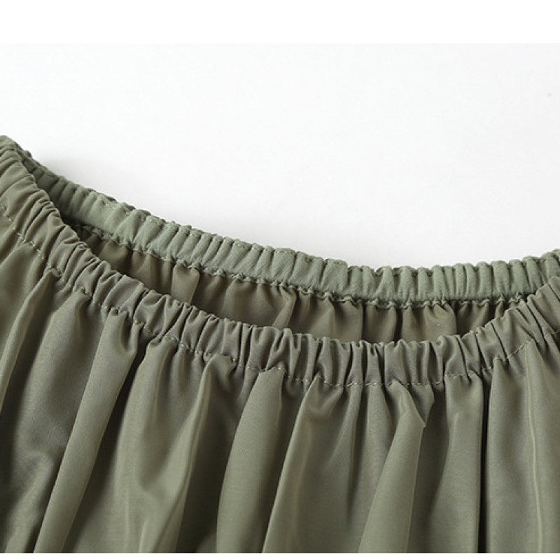 Green Puff Sleeve Layered Cotton A-Line Dress