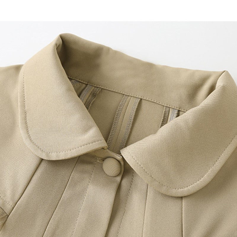 Girls Khaki Cuffed Sleeves Midi Shirt Dress