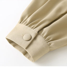 Girls Khaki Cuffed Sleeves Midi Shirt Dress