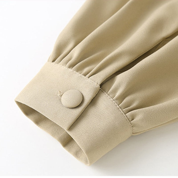 Girls Khaki Cuffed Sleeves Midi Shirt Dress