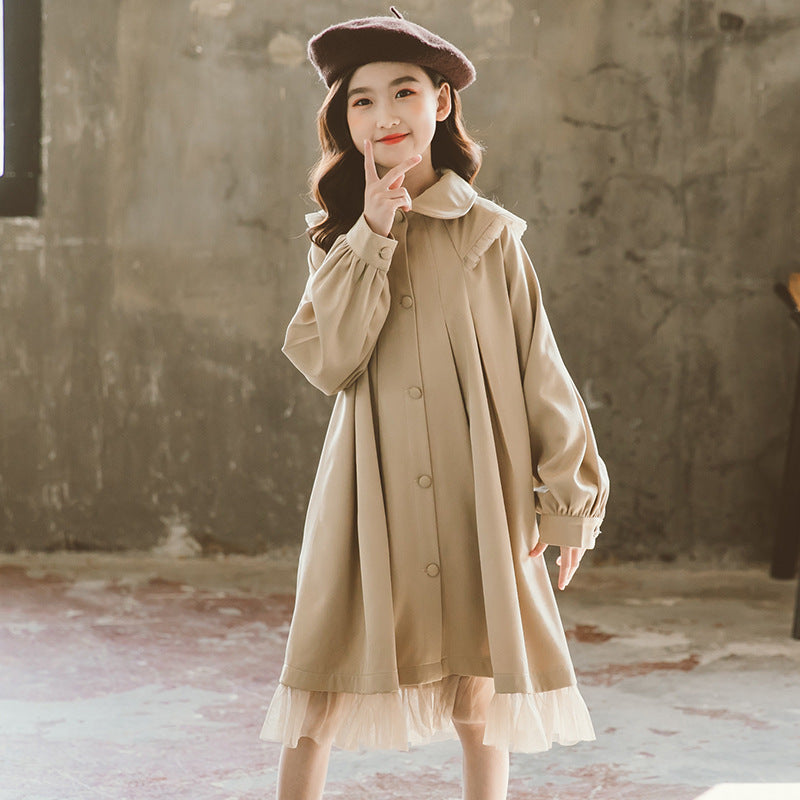 Girls Khaki Cuffed Sleeves Midi Shirt Dress