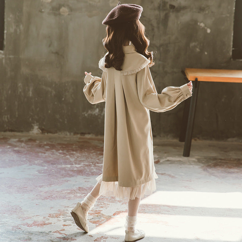 Girls Khaki Cuffed Sleeves Midi Shirt Dress