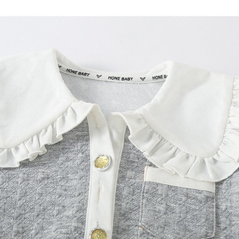 Girls Grey Colourblocked Cotton Top with Skirt