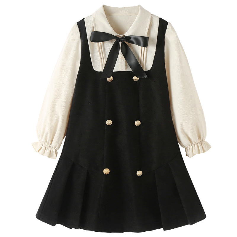 Girls Beige Puff Sleeve Bow Detailed Cotton A-Line Midi Dress