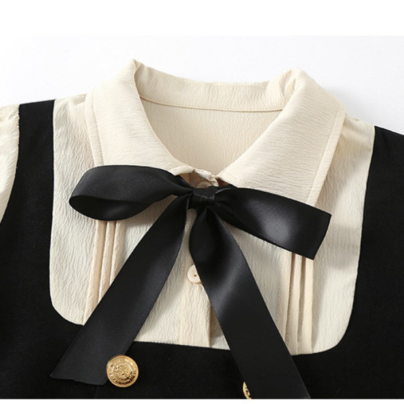 Girls Beige Puff Sleeve Bow Detailed Cotton A-Line Midi Dress