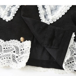 Girls Black Lace Insert Pure Cotton Top with Skirt