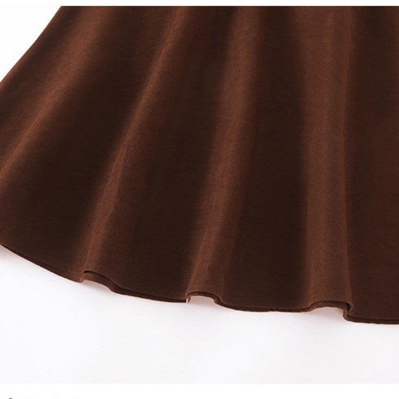 Brown Shoulder Strap Cotton Pinafore Midi Dress