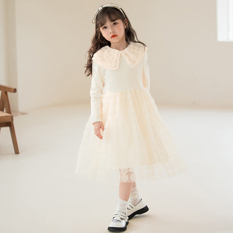 Girls Beige Fit & Flare Midi Dress