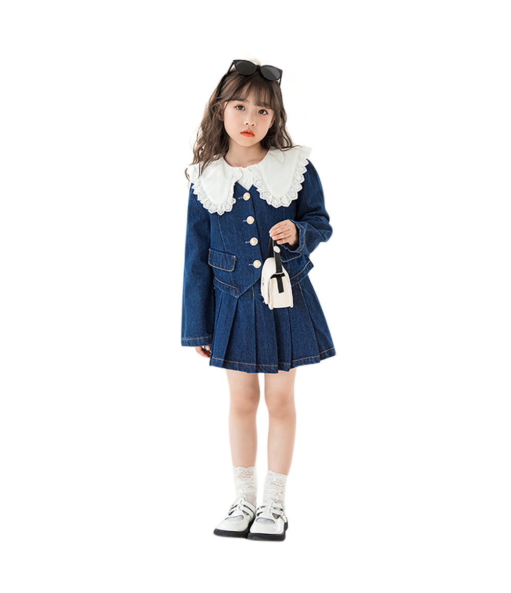 Blue & White Girls Top with Skirt