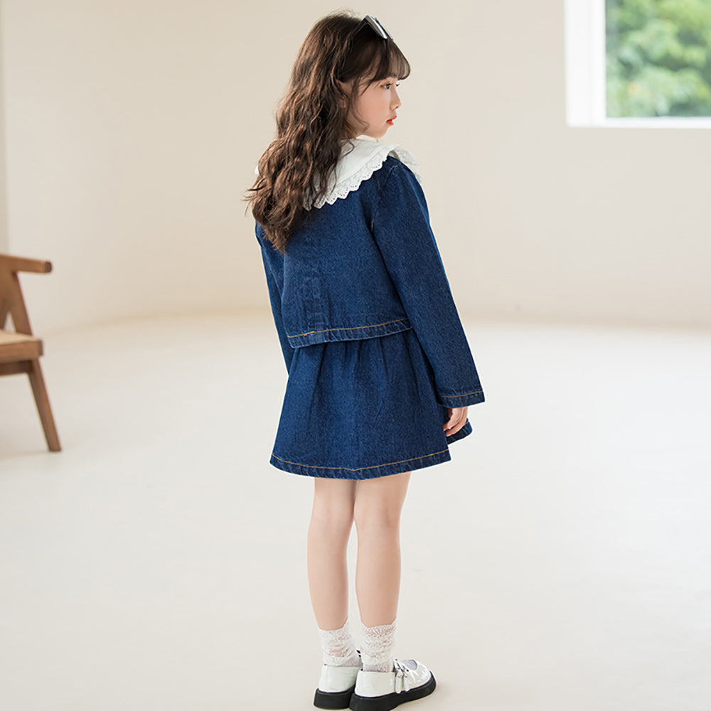 Blue & White Girls Top with Skirt