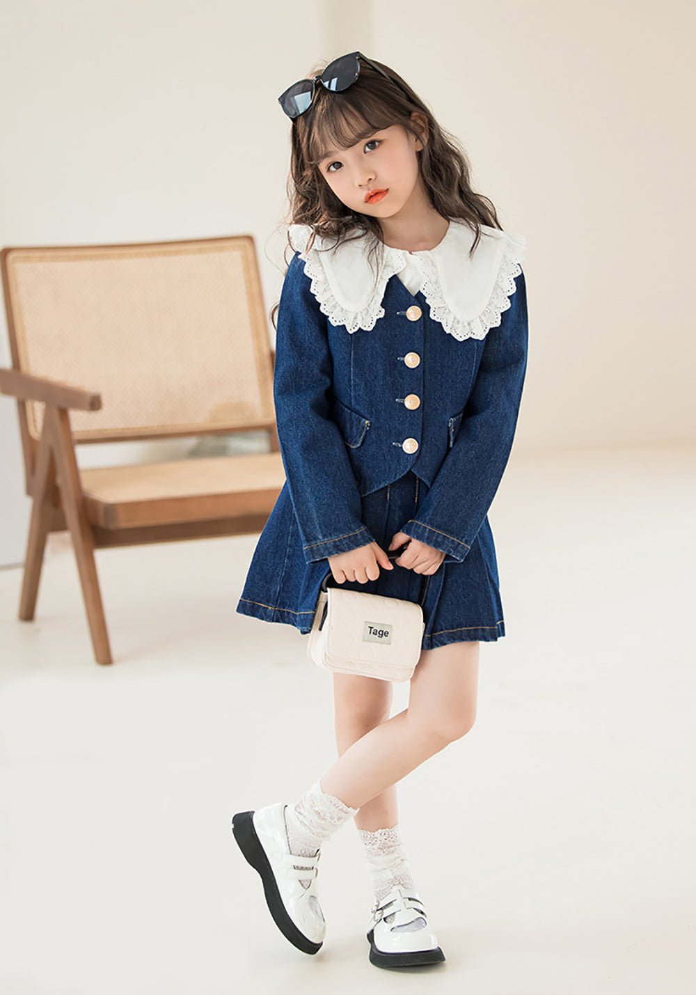 Blue & White Girls Top with Skirt