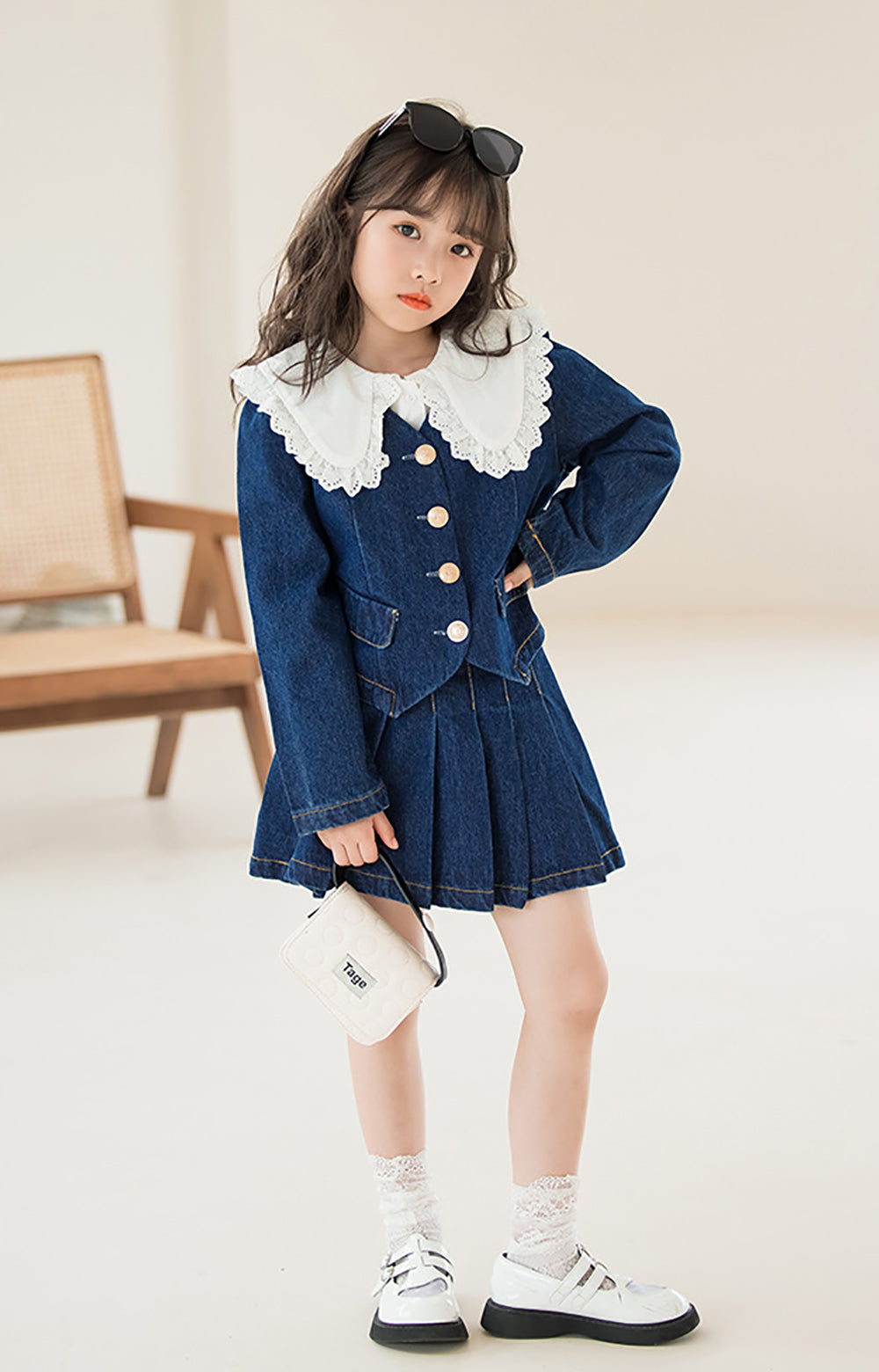 Blue & White Girls Top with Skirt