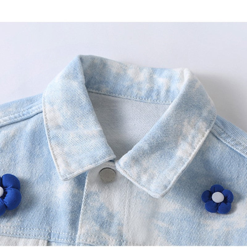 Girls Blue & Black Printed Pure Cotton Shirt with Skirt