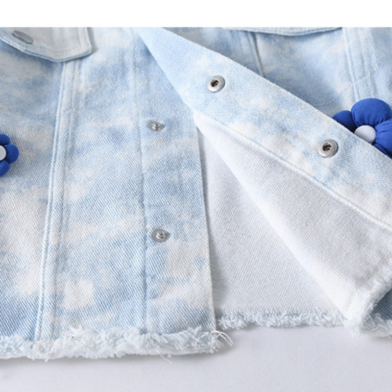 Girls Blue & Black Printed Pure Cotton Shirt with Skirt