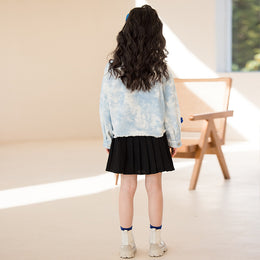 Girls Blue & Black Printed Pure Cotton Shirt with Skirt