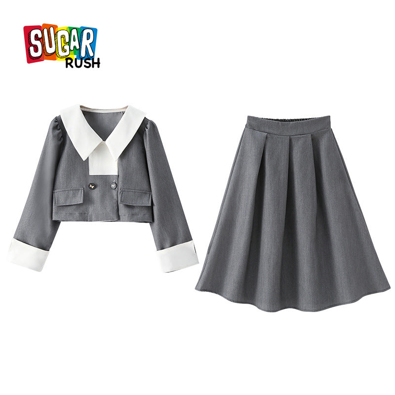 Girls Grey Pure Cotton Top with Skirt
