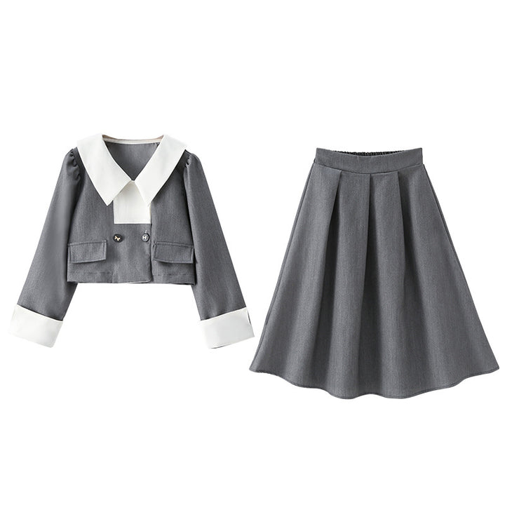 Girls Grey Pure Cotton Top with Skirt