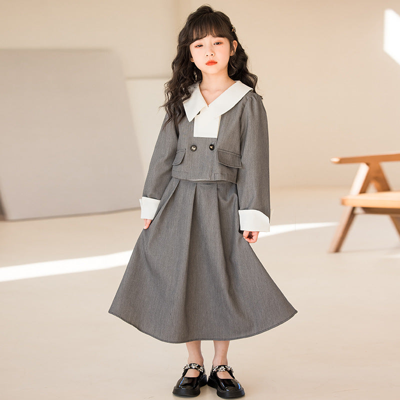 Girls Grey Pure Cotton Top with Skirt