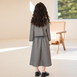 Girls Grey Pure Cotton Top with Skirt