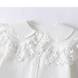 Girls White Above The Keyboard Collar Neck Pure Cotton Shirt with Skirt