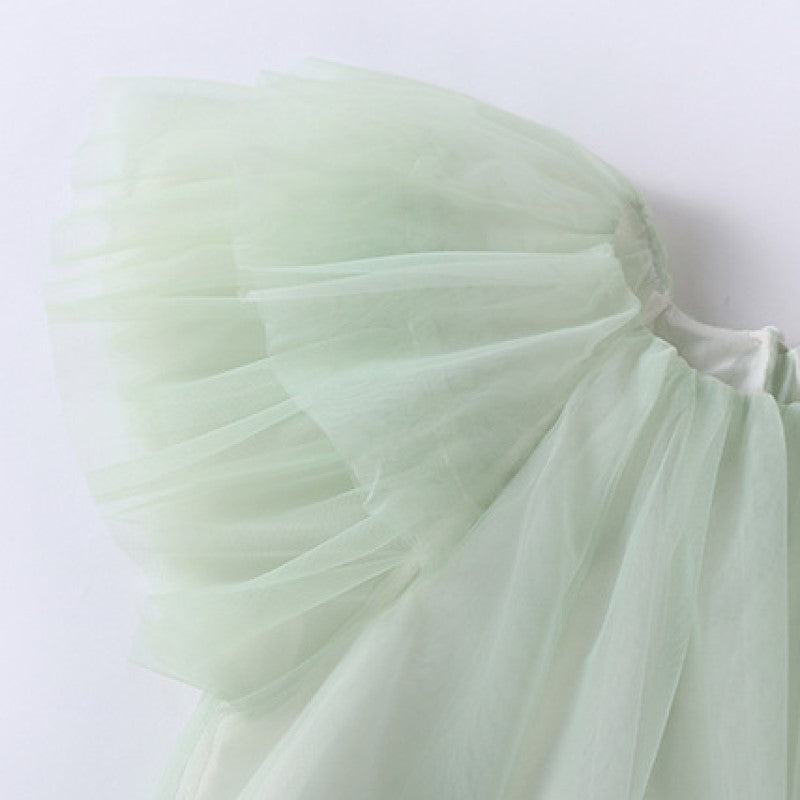 Girls White & Green Ombre Dyed Flutter Sleeve Cotton A-Line Midi Dress