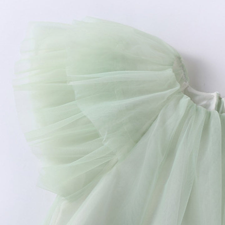 Girls White & Green Ombre Dyed Flutter Sleeve Cotton A-Line Midi Dress