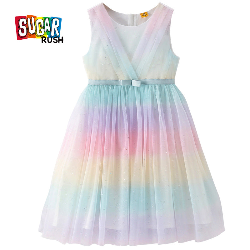 Girls White Colourblocked Cotton Fit and Flare Midi Dress