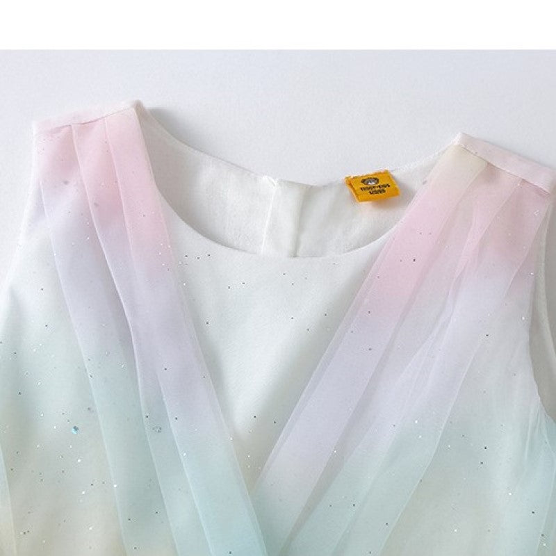 Girls White Colourblocked Cotton Fit and Flare Midi Dress