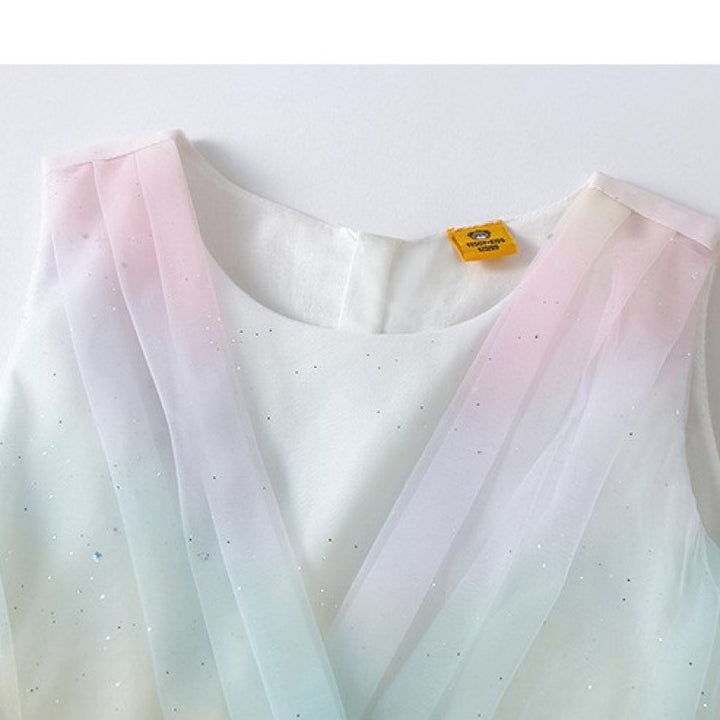 Girls White Colourblocked Cotton Fit and Flare Midi Dress