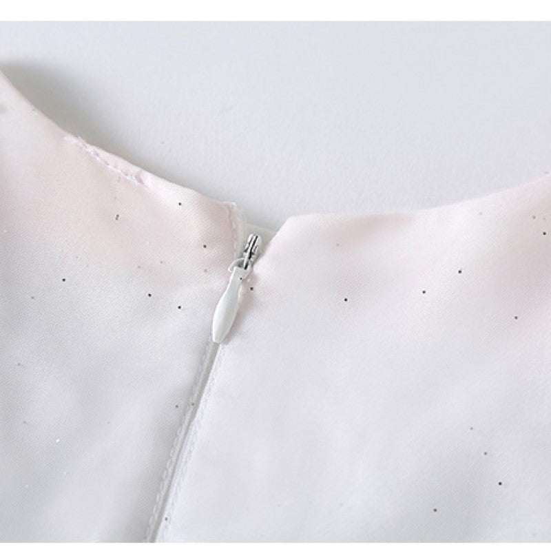 Girls White Colourblocked Cotton Fit and Flare Midi Dress