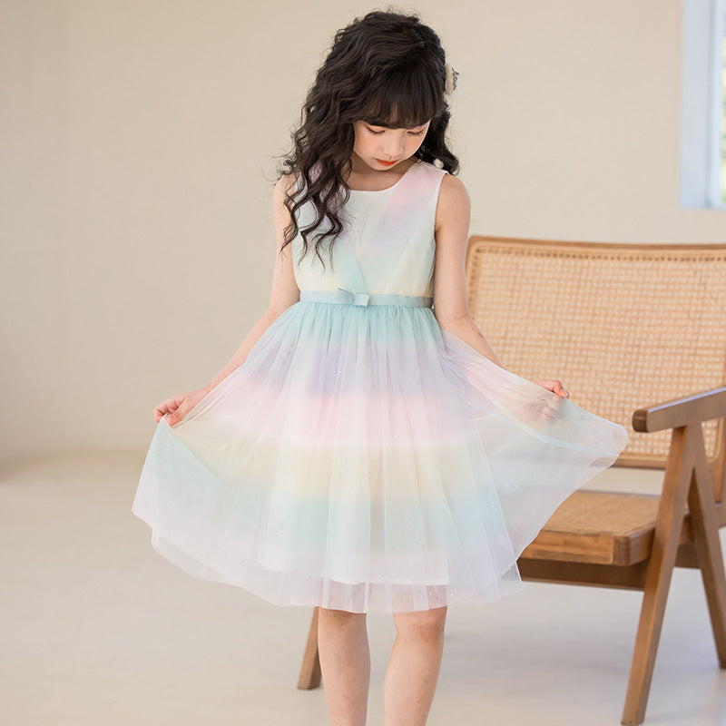 Girls White Colourblocked Cotton Fit and Flare Midi Dress