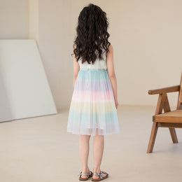 Girls White Colourblocked Cotton Fit and Flare Midi Dress