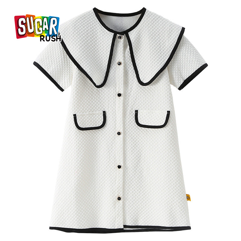 Girls White Fit & Flare Cotton Dress