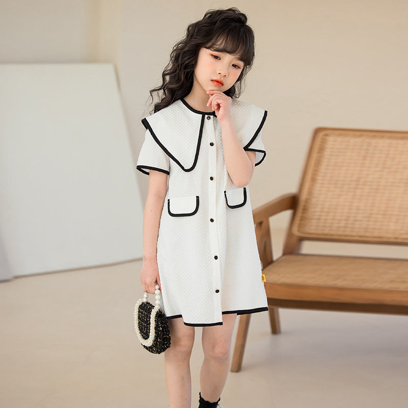 Girls White Fit & Flare Cotton Dress