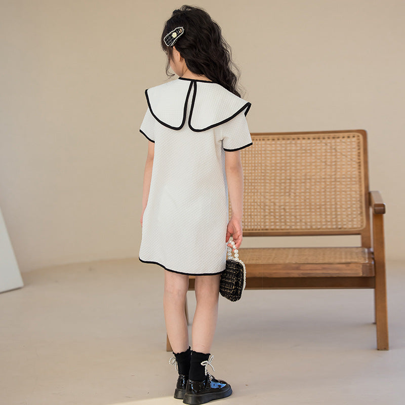 Girls White Fit & Flare Cotton Dress