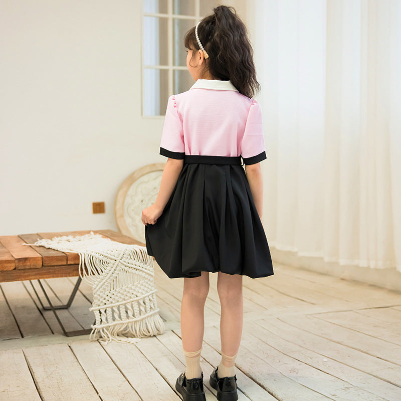 Girls Pink Cotton Fit & Flare Dress
