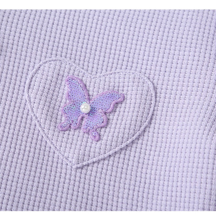 Girls Purple Shirt Collar Pure Cotton Top with Skirt