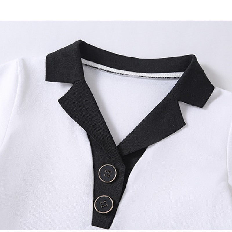 Girls White Polo Collar Pure Cotton Top with Shorts