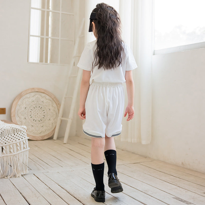 Girls White Polo Collar Pure Cotton Top with Shorts